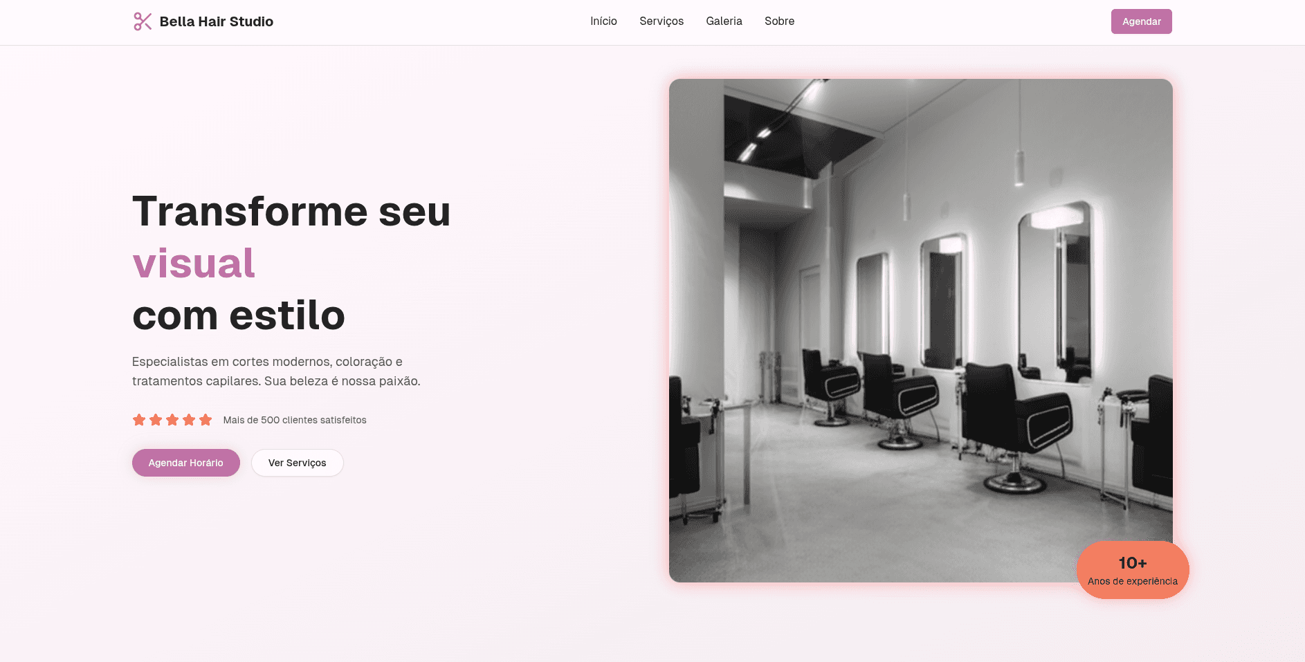 Screenshot da demonstração Bella Hair Studio