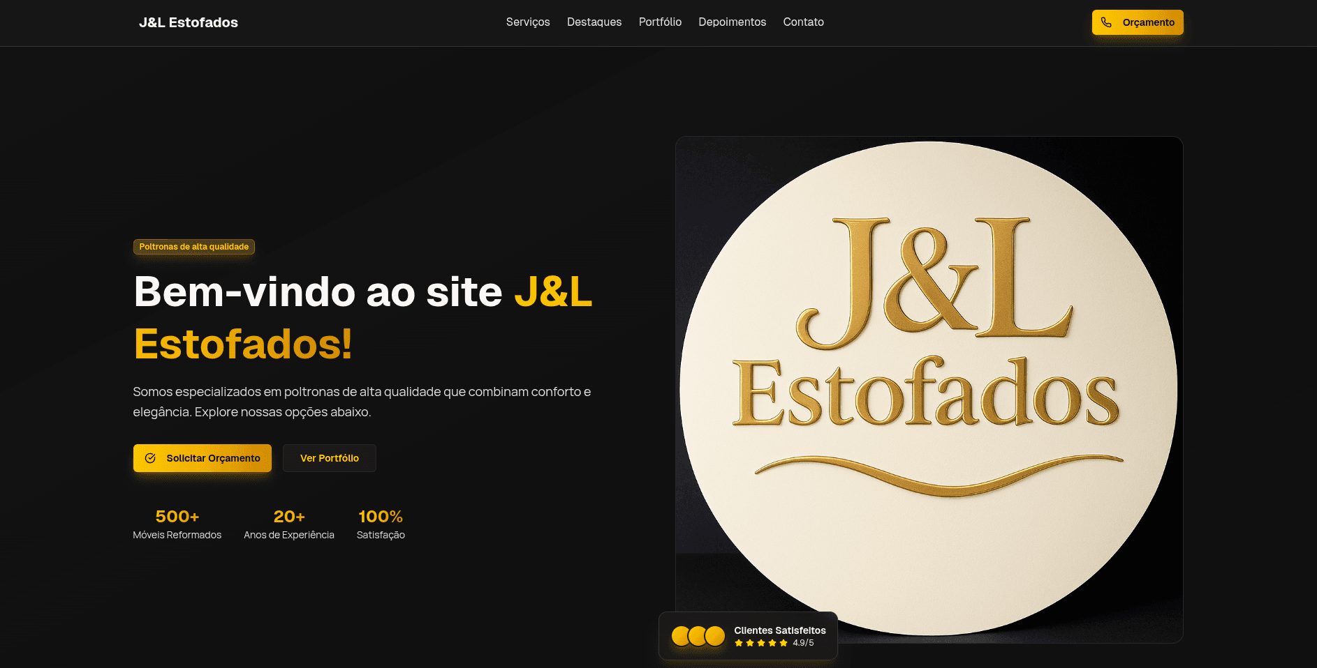 Screenshot da demonstração J&L estofados